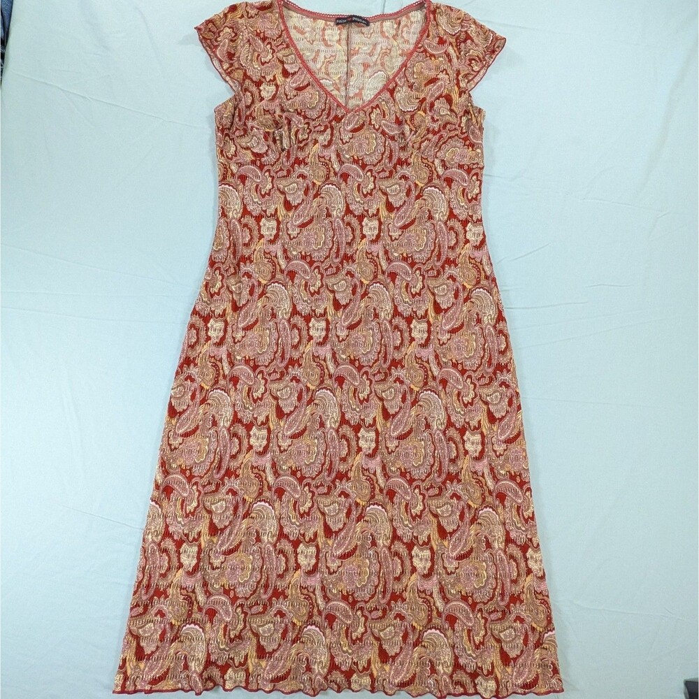 Faith Love & Passion Paisley Dress Sz Med Flirty Crinkle Stretch Bustline Gather
